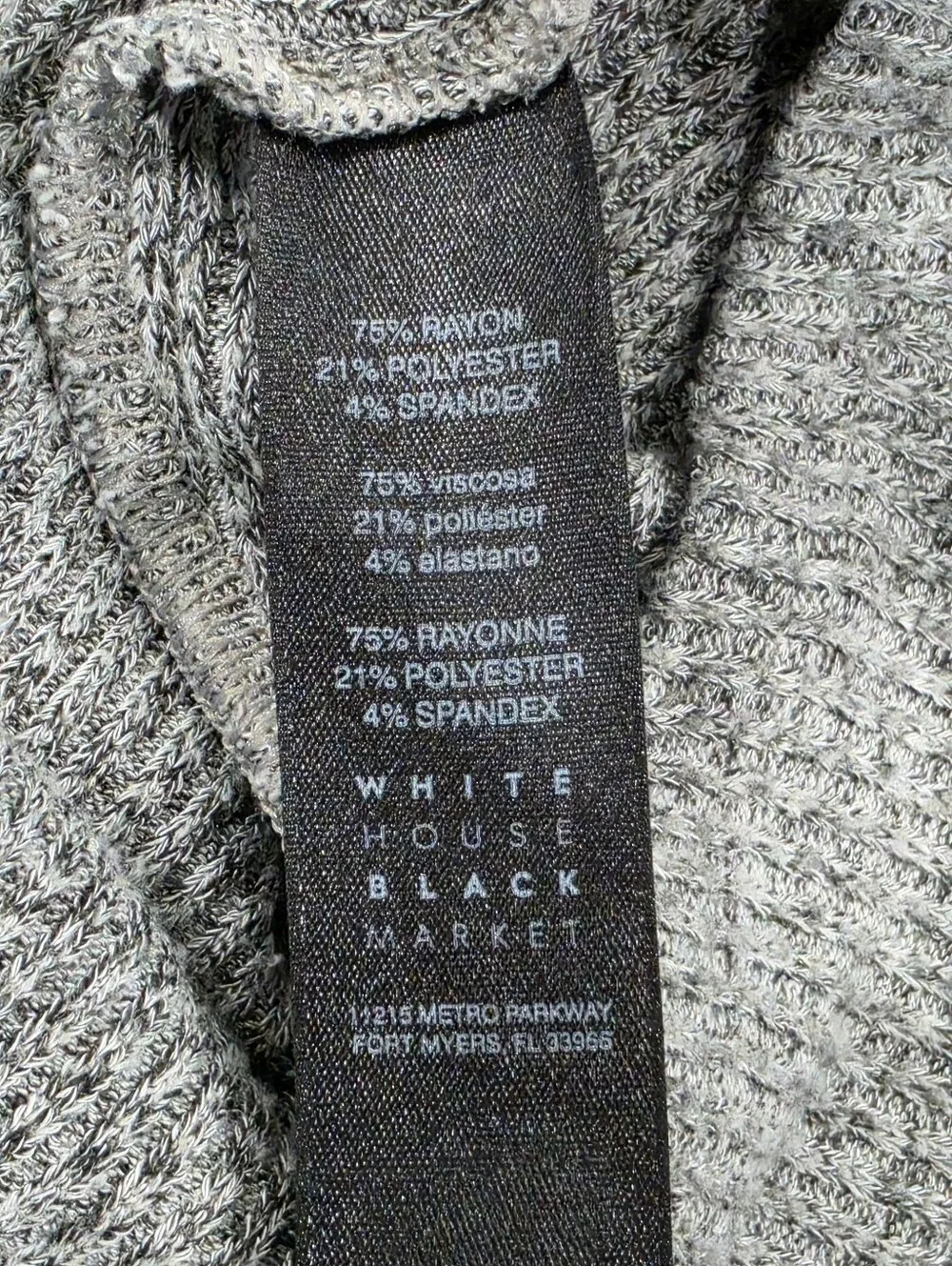 WHITE HOUSE BLACK MARKET Gray Ribbed V-Neck Sweater with Tiered Ruffle Sleeves